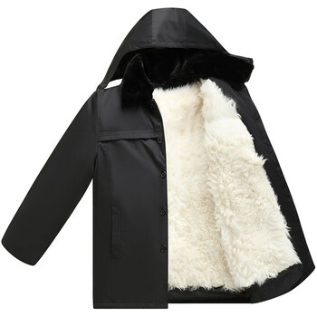 皮毛一体中老年大码长羊毛可拆卸连帽毛领内胆里衬棉袄男外套加厚棉衣