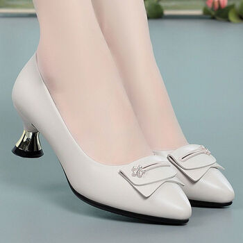 夏天女皮鞋真皮半高跟女士半高跟皮鞋女夏季皮鞋中根中跟单鞋浅口春夏