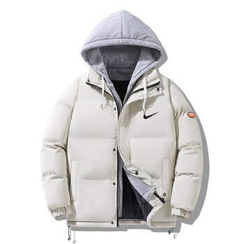 耐克顿羽绒棉服棉袄子男冬季新款潮牌加厚保暖假两件连帽棉衣外套米