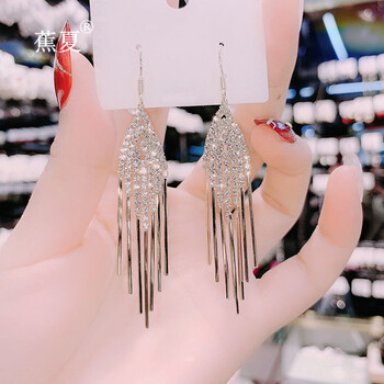 大福周流苏耳环2023年新款潮韩国夏季长款银钩耳坠女气质百搭高级感耳