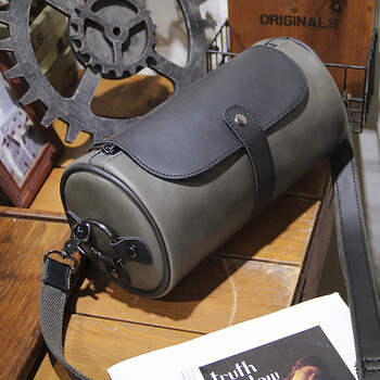 酷奇袋鼠男士斜挎包圆形时尚潮流小包男单肩街头潮牌圆筒休闲夏季小背