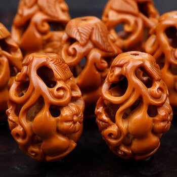 兴颖橄榄核手串男手工核雕镂空手链福禄万代大籽精品老油核南工文玩