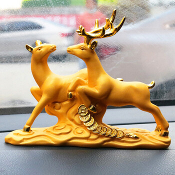 内饰品摆件高档车上中控台车载一路平安鹿汽车装饰用品大全双鹿沙金色