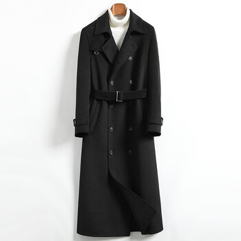 森慕驰轻奢品牌 新品双面呢大衣男长款过膝腰带羊毛呢大衣双排扣风衣
