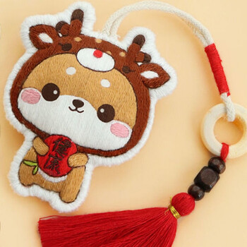 刺绣diy手工材料包自绣制作荷包送男友平安福初学者鹿鹿柴犬无绣绷