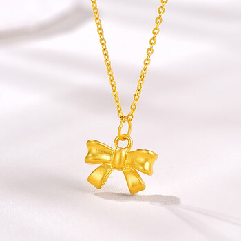 金蝴蝶结项链女在逃公主挂坠18金锁骨链送女友在逃公主吊坠配银0字链