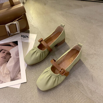 之可豆豆鞋女2022新款春季纯色圆头奶奶鞋休闲蛋卷鞋单鞋绿色40