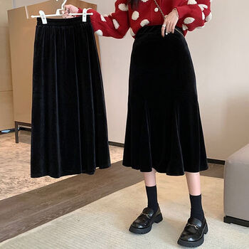 璀典秋冬季矮小个子半截裙女士半身裙减龄高档金丝绒半身裙小个子秋冬