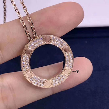uosu大饼项链女玫瑰金色无钻圆饼满钻吊坠锁骨链love系列情侣网红 满