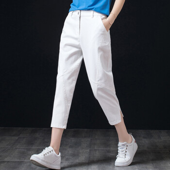 goomillee宽松白裤子女薄款七分裤新款时尚牛仔裤夏季哈伦老爹萝卜裤