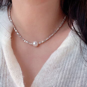 南枳碎银子珍珠项链925银碎银几两项链女款小众锁骨链学生礼物送女友 