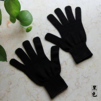 春夏季针织真丝男女五指防晒不防紫外线手套开车桑蚕丝美容护肤 黑色