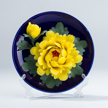 牡丹瓷 国礼牡丹花德化陶瓷花盘艺术花卉挂盘工艺礼品手工创意客厅