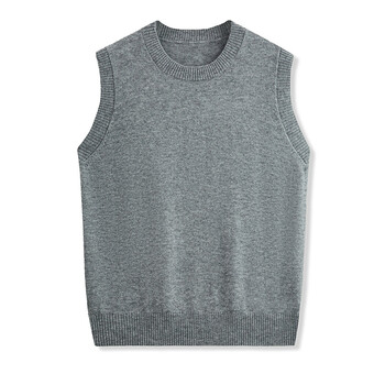 百搭纯羊毛马甲女内搭背心短款针织衫圆领无袖毛衣坎肩外穿钜惠 灰色