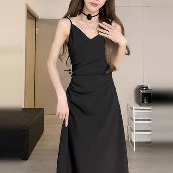 旌然 gionrioye长裙子连衣裙到脚踝适合梨形身材赫本黑色吊带夏季2024