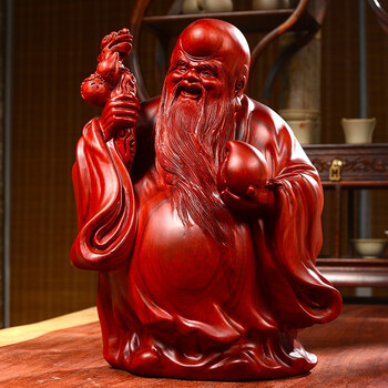 艺永轩红花梨木雕老寿星公摆件红木家居客厅玄关装饰工艺品生日祝寿