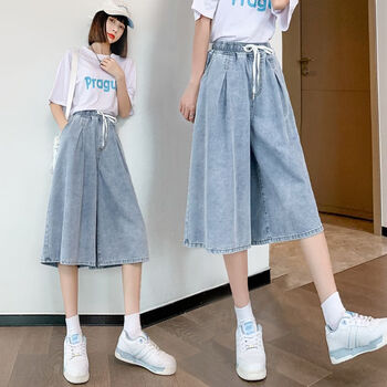 nsup夏天特大码牛仔短裤女胖mm大码牛仔七分裤女夏薄款五分中裤宽松高