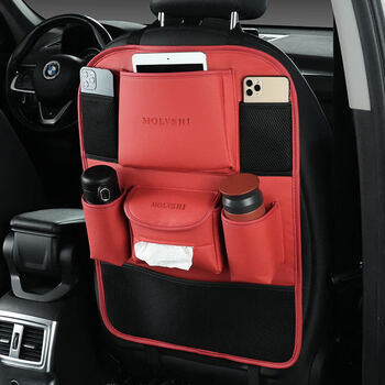 凯熙汽车座椅后背收纳袋挂袋多功能储物箱车内抽纸盒装饰用品红色皮革