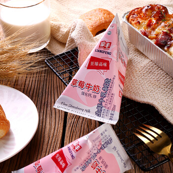 梁·丰网红草莓牛奶早餐奶200mlx12整箱三角包风味牛奶 草莓味