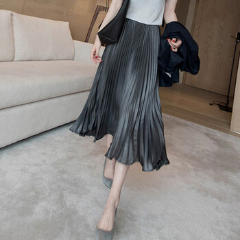 窕妮春夏半身裙女士半截女春季鱼尾百褶半截长裙子 银灰色半身 s