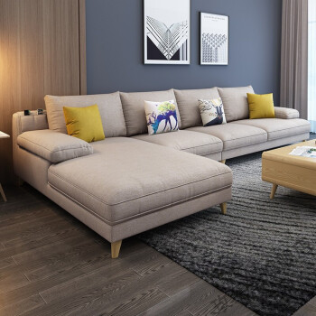 沙发布艺沙发组合简约可拆洗大小户型科技布沙发套装客厅家具米白色