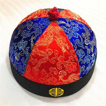 配件地主帽戏剧清朝民国地主帽瓜皮帽少爷阿哥帽子小品影视古 红蓝色