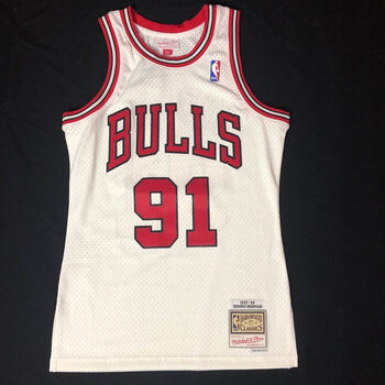 mitchell & ness mn公牛队 91号罗德曼sw球迷版复古刺绣nba球衣大