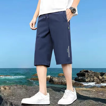 木以古短裤男7分裤夏季七分裤士外穿宽松运动沙滩中裤薄款休闲五蓝色m