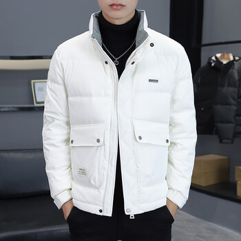 七匹狼冬季时尚轻薄立领羽绒服男士短款上衣休闲纯色加厚保暖夹克外套