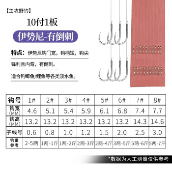 钓之界 防缠绕 60付板装成品鱼钩 成品子线双钩 台钓鱼钩套装 伊势尼有刺【Ⅱ代30副装】 4#钩