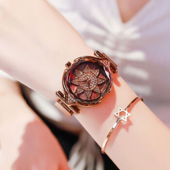 索尔2020新款网红手表女抖音同款星空水钻时尚潮流ins女表韩版6091咖