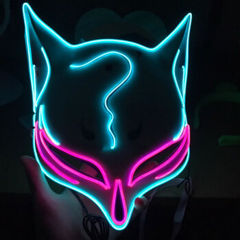 万圣节led发光面具小丑v字天狐狸脸鬼脸派对蹦迪男女 冰蓝 粉光 问号