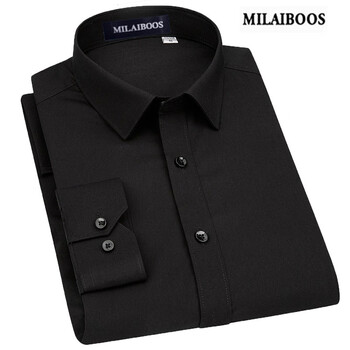 米莱boos品牌高档中年男士上班职业装纯白色免烫长袖结婚衬衣 黑色 38