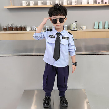 男童表演服宝宝cosplay角色扮演出服夏制服套装 蓝色长袖款 含领带