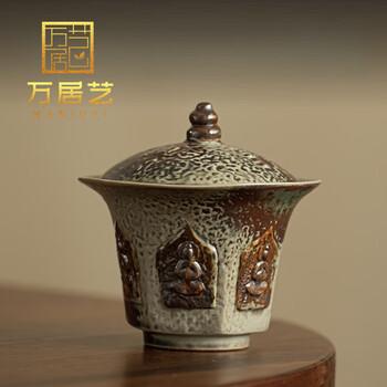 万居艺品牌敦煌印象福禄二才盖碗粗陶复古大号敬茶杯茶碗茶杯功夫茶具
