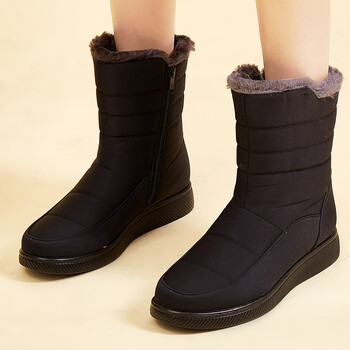 elvbor冬天妈妈穿中老年中筒靴女靴中年妇女半桶靴雪地靴女冬加绒加厚
