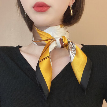 空姐制服丝巾西装领花女职业工作装ins小方巾女韩国时尚百搭春夏 黄色
