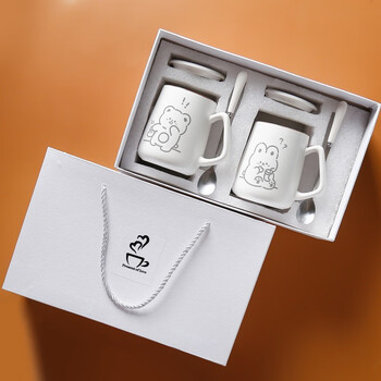 情侣杯子一对马克杯带盖勺简约陶瓷可爱男女生情侣一对创意情侣款兔子