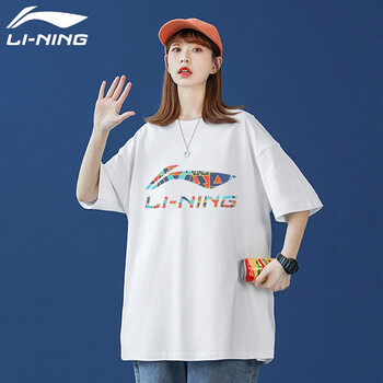 李宁短袖t恤女装夏季新品宽松大码透气休闲运动情侣体恤女半袖上衣