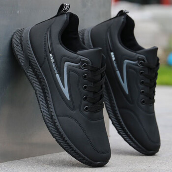 人男鞋休闲鞋皮面防水防滑运动鞋男士韩版潮鞋防臭中年工作鞋 a15黑色