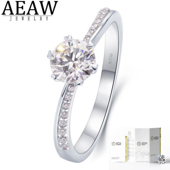 AEAW Jewelry白18K金镶嵌50分人工培育钻石戒指D色VVS人造钻石实验室培育钻石 NGIC主钻50分/D/VVS1/3EX/N