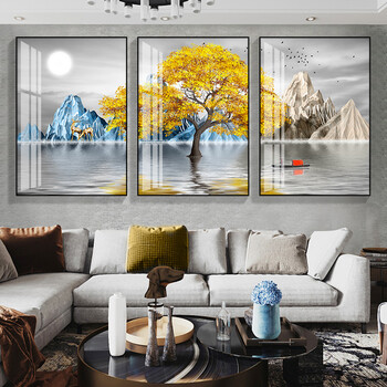 酣墨香新中式三联画客厅挂画沙发背景墙装饰画现代简约餐厅画饭店房间