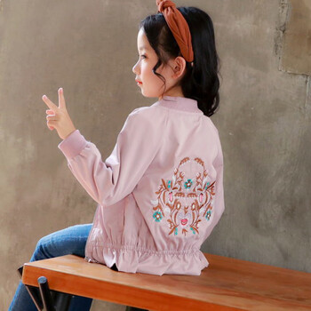 【京东优选】女童棒球服韩版潮童装女大童春装2019新款绣花夹克上衣
