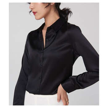 衬衫女设计感小众春秋长袖上衣桑蚕丝缎面衬衣俞飞鸿明星同款 黑色 m