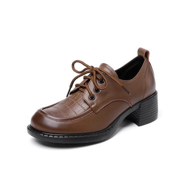 nakezg2023秋冬复古英伦风小皮鞋女软皮深口单鞋真皮粗跟小码大码女鞋