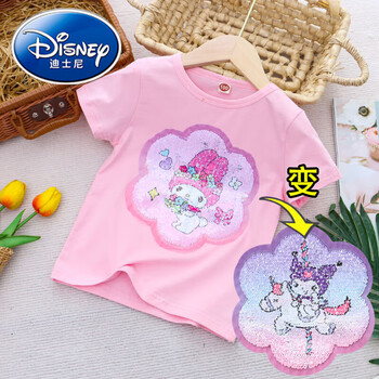 disney女童库洛米短袖t恤夏季新款纯棉卡通上衣儿童装美乐蒂变色衣服