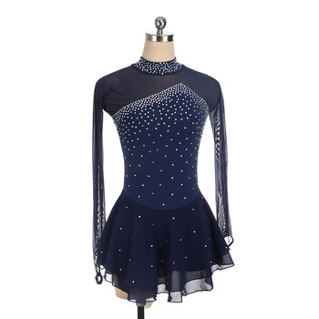 花样滑冰服溜冰服表演服15色长袖儿童女童比赛裙子616 藏蓝色 xxxs