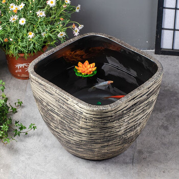 红得发紫方形缸景德镇陶瓷鱼缸仿石大水缸室外大型锦鲤鱼缸庭院睡莲