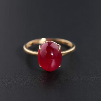环宛若华珠宝朴素素面红宝石戒指女首饰宝石指环礼物定红宝石18k金817