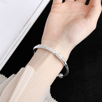 银手镯子s925银实心莲蓬荷花简约女友妈妈生日礼物花丝款25克送国检